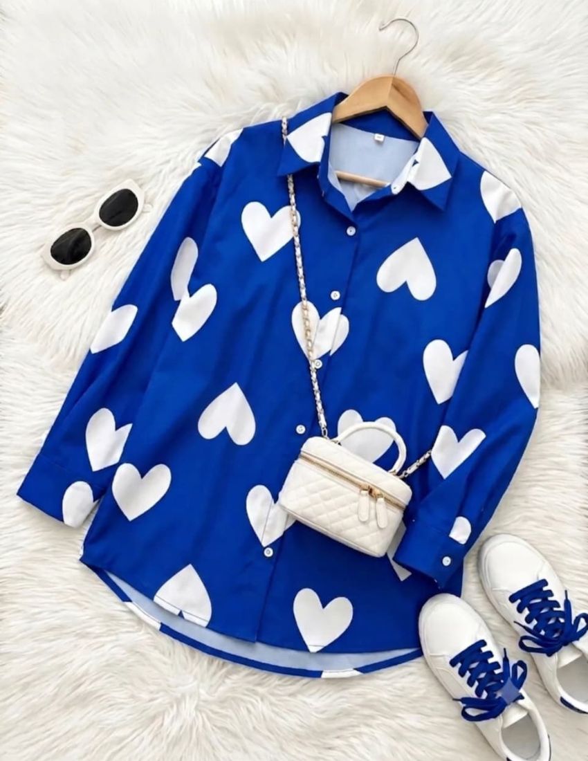 Elegant Heart Print Shirt - Blue