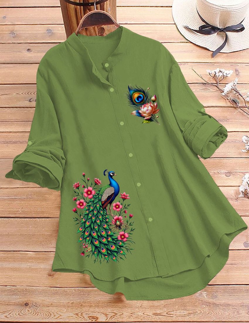 Mayura Print Tunic Top - Green