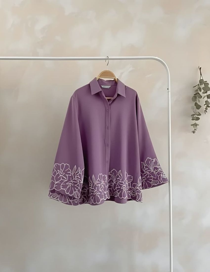 Purple Floral Embroidery Top