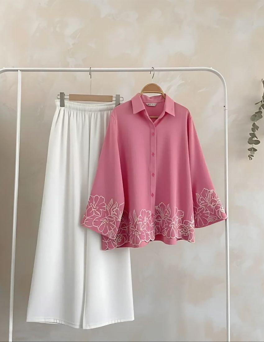Elegant Embroidery Co-Ord Set - Rose Pink – Indrani Studio