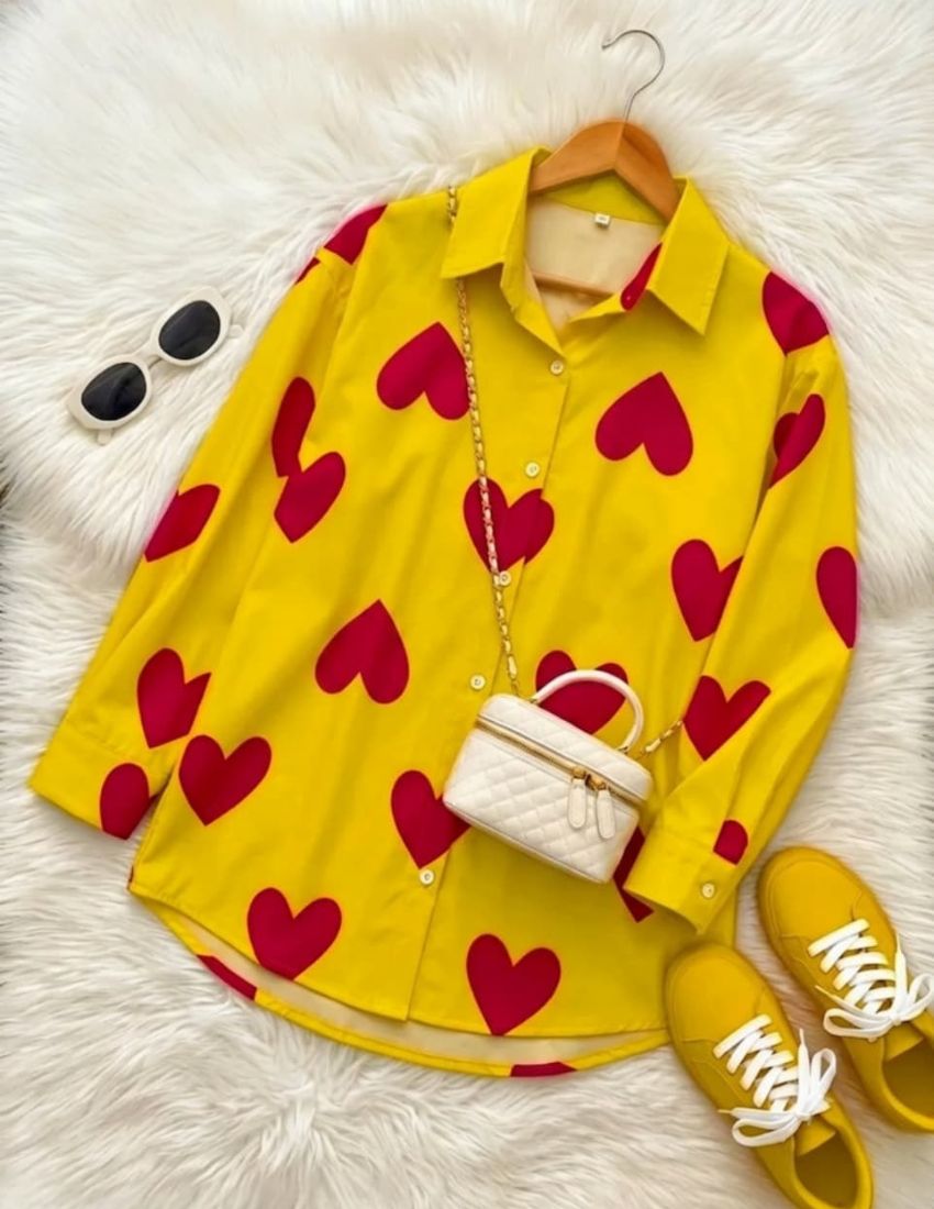 Elegant Heart Print Shirt - Yellow
