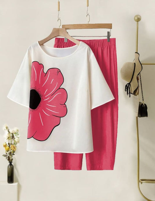 Pink Flower Top with Bottom Set