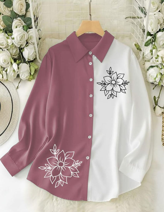 Dual-Tone Floral Shirt - Peach