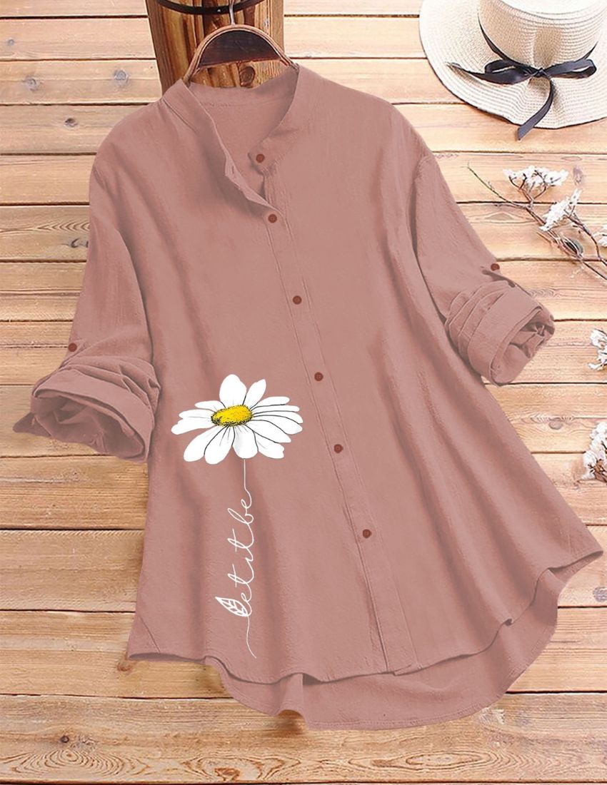 White Daisy Flower Printed Top - Peach