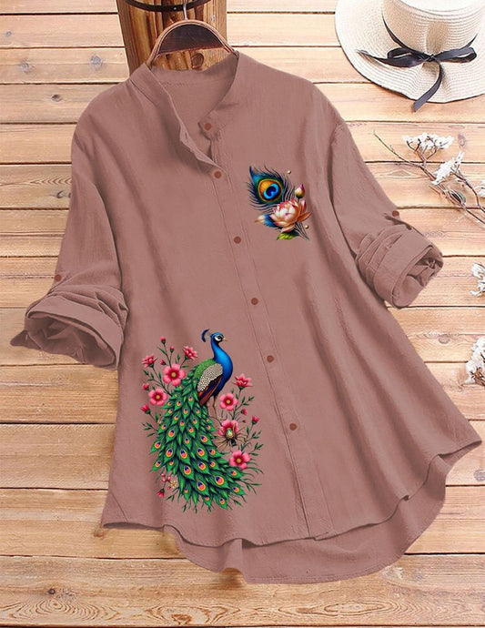 Mayura Print Tunic Top - Peach