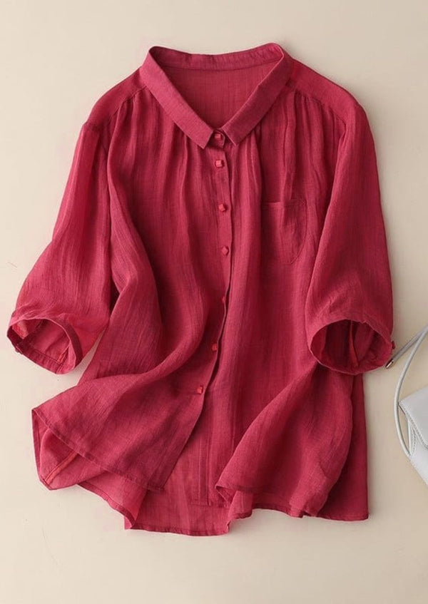 Raspberry Casual Button-Down Blouse