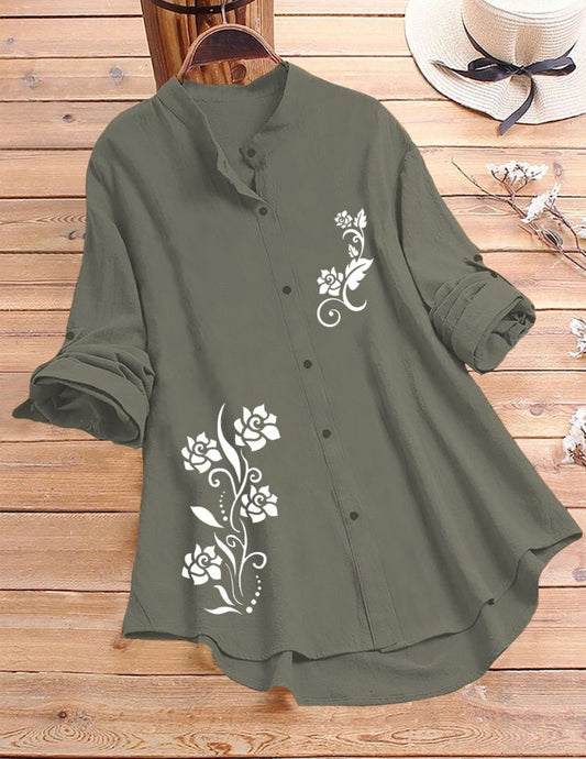 Rose Vine Printed Top - Grey