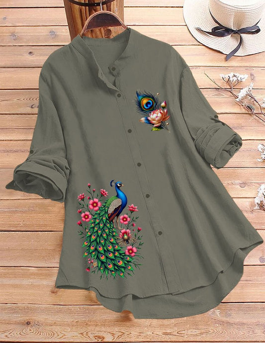 Mayura Print Tunic Top - Grey