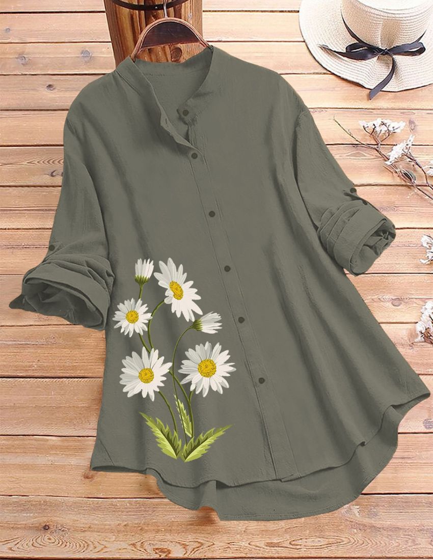 Daisy Bloom Printed Top for Women - Grey