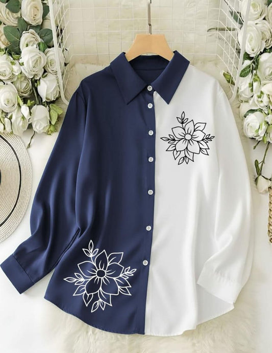Dual-Tone Floral Shirt - Blue
