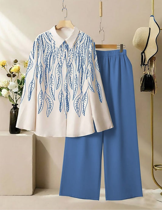 Leaf Pattern Co-Ord Set - Sky Blue