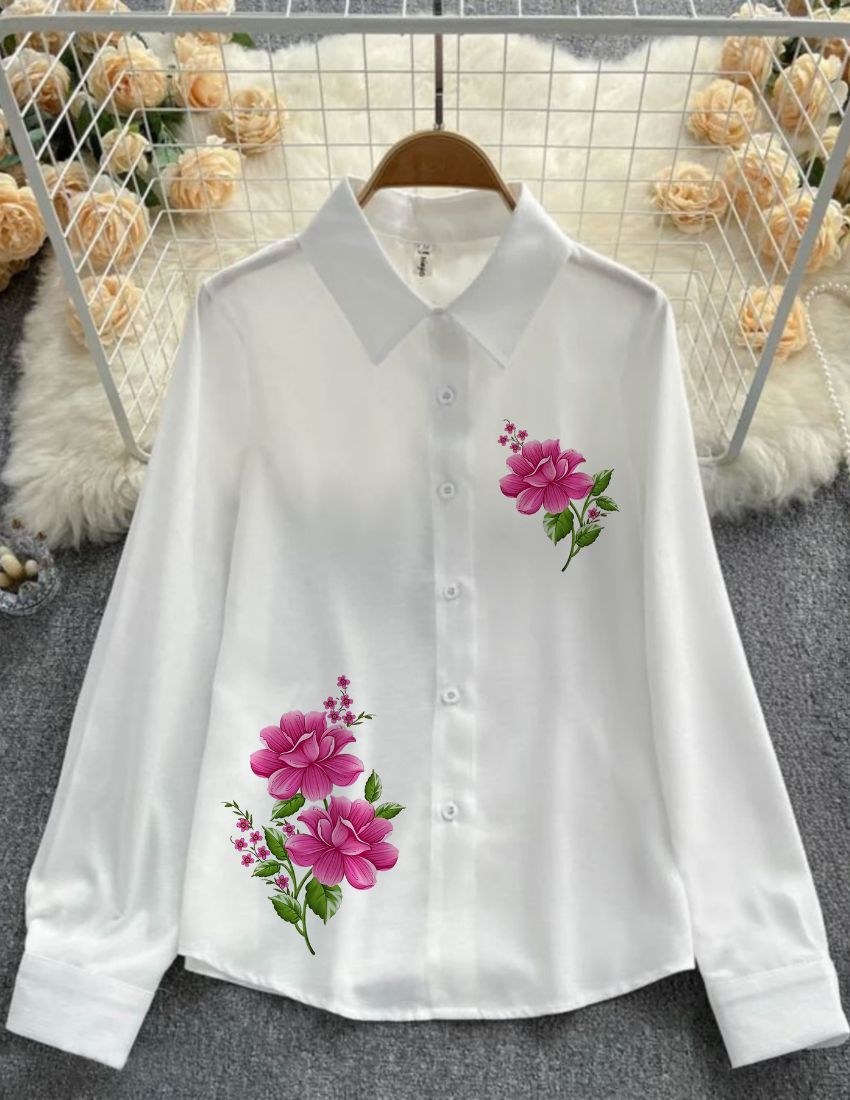 Classic White Rayon Shirt - Rosy Petals