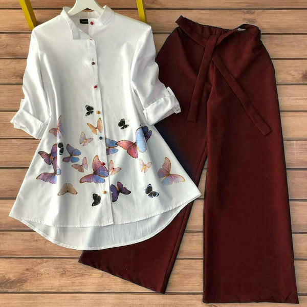 Indrani Butterfly Top and Maroon Palazzo Set