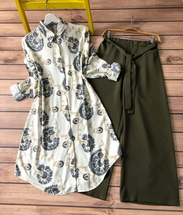 Flower Printed Top and Olive Palazzo Set