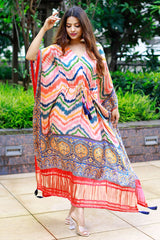 Multicolor Satin Printed Kaftan