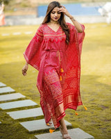 Red Satin Bandhni Printed Kaftan