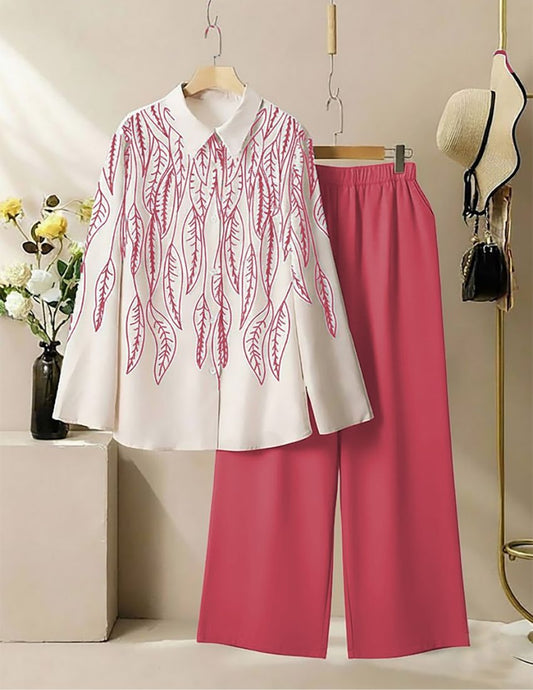 Leaf Pattern Co-Ord Set - Peach