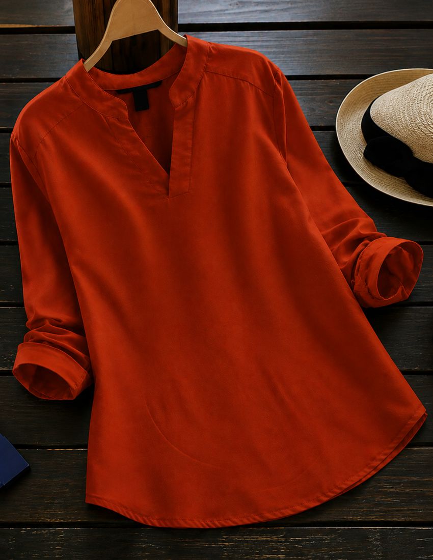 Rust Orange V-Neck Tunic Top
