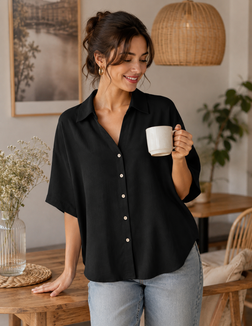 Black Color Plain Empire Top